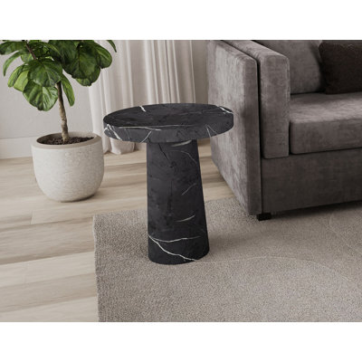 Table de bout ronde en marbre avec finition ultrabrillante, table de salon à piédestal moderne, gris anthracite