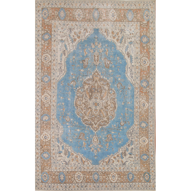 Tapis bleu délavé traditionnel 8 x 11