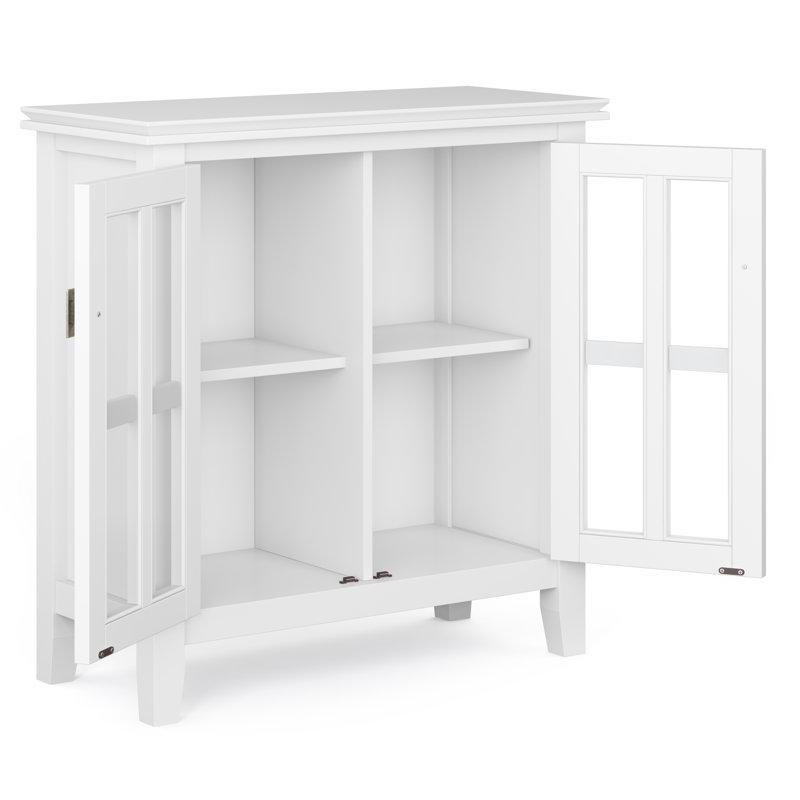 White Solid Wood Office Storage Cabinet with Glass Doors