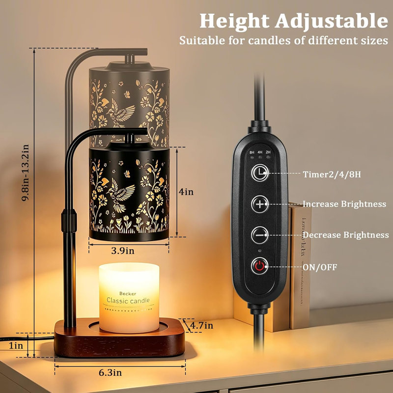 Lampe chauffe-bougie avec minuterie et gradateur colibri pour bougies en pot