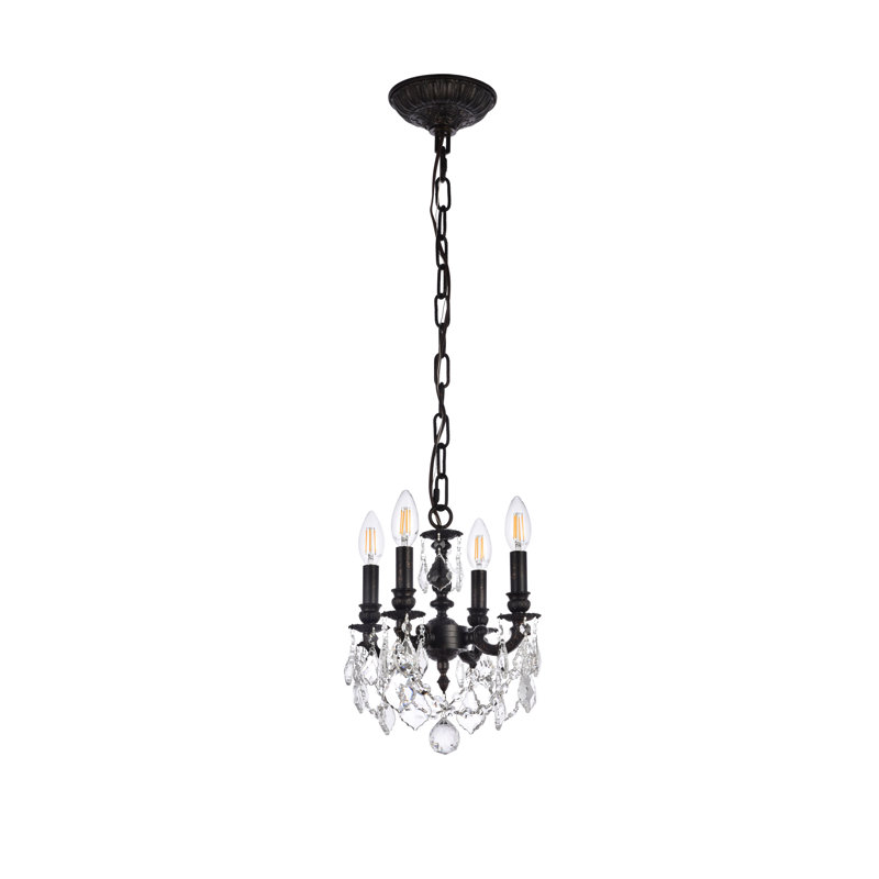 Downes 4 - Light Dimmable Classic / Traditional Chandelier, Royal Cut, Clear, Pewter