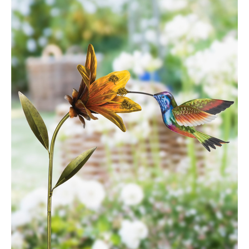 Piquet de jardin en métal Hummingbird Flower, Couronne mauve