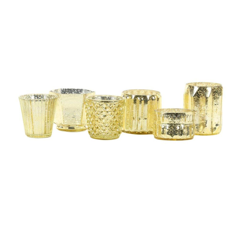 12.6'' H Mercury Glass Tabletop Votive Holder, Gold