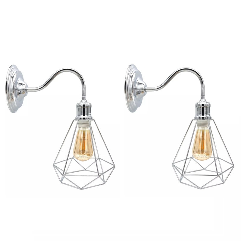 Industrial Wall Light Fixture – Modern Wire Cage Wall Sconce With E27 Holder – Vintage Geometric Design, Chrome