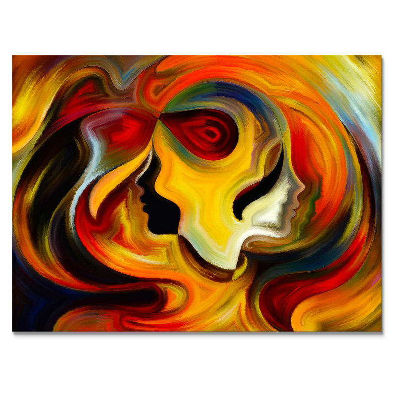 Reflets intérieurs rouges, jaunes et oranges - Peinture sur toile, H 34 po x l 44 po x P 1,5 po, Toile tendue