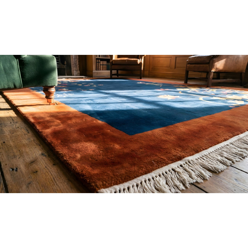 Tapis bleu marine antique Art Deco