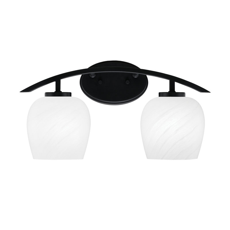 Kurve 2 Light Bath Bar With 6" White Marble Glass, Matte Black