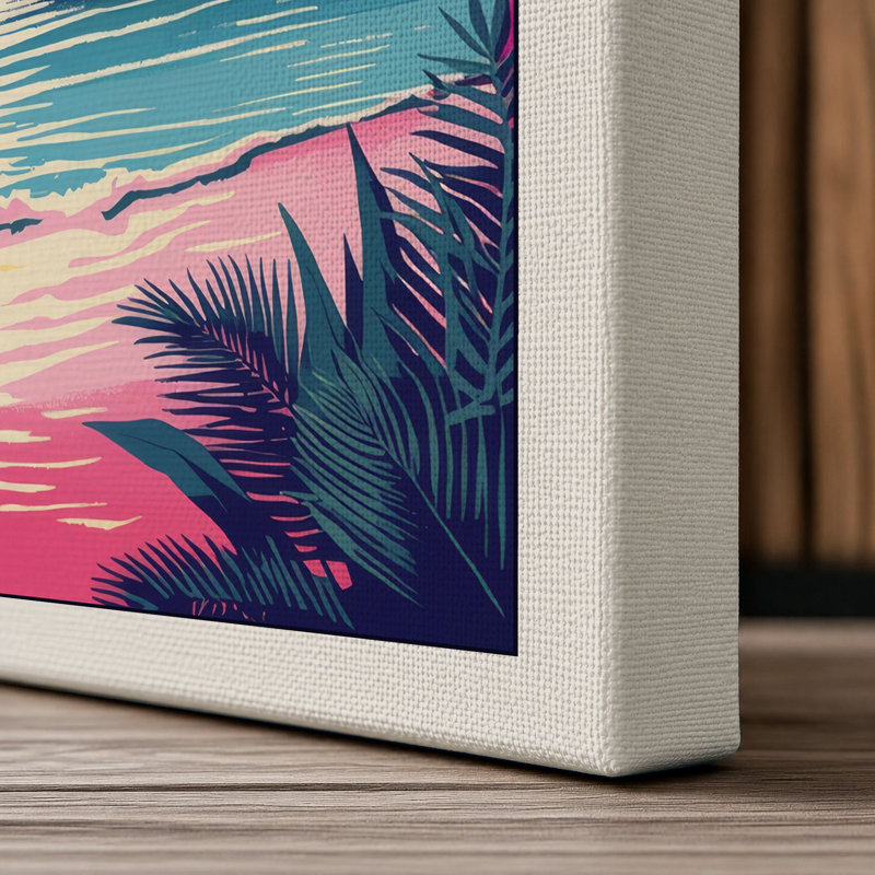 Tropical Sunset Coastal - Wrapped Canvas, 24x16 - 61.0 x 40.6 cm, Cream Border