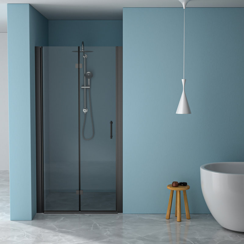 36 - Inch Wide Fold Shower Door In Matte Black, 72 High, Bi With Clear Tempered Glass, Water To Keep At Bay, Stainless Steel Frame And Components, Reversible Left/Right Swing, 180 Rotate Angle,