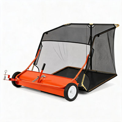 48‑Inch Tow‑Behind Lawn Sweeper with 26 Cu.Ft. Hopper, 4 Nylon Brushes, Universal Hitch for Riding Mowers, Lawn Tractors and ATVs