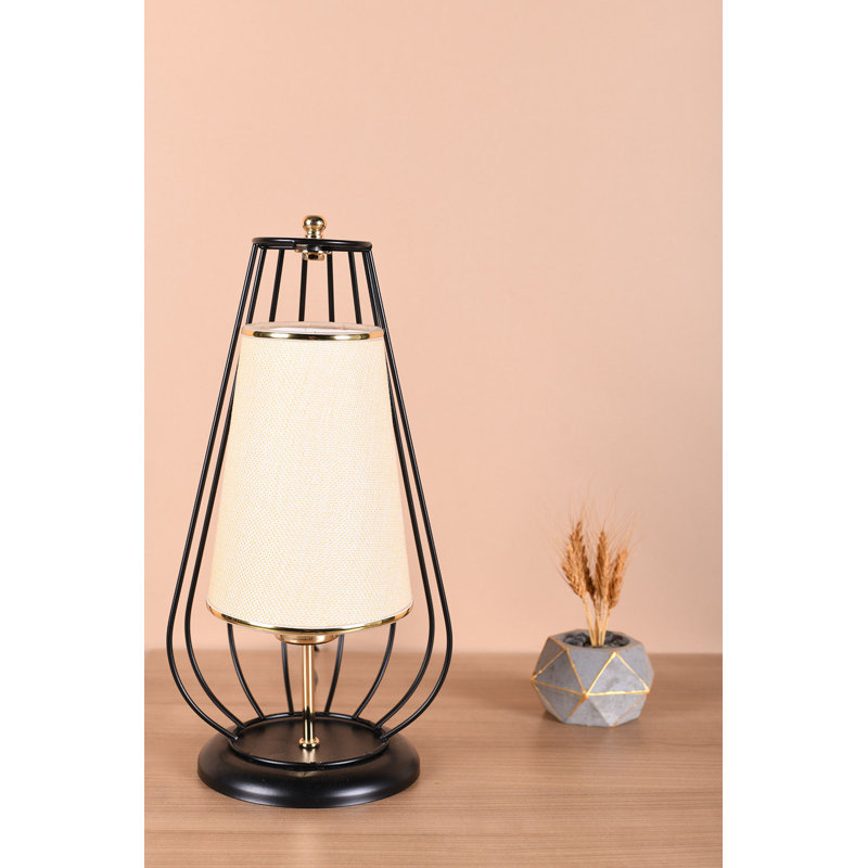 Lampe de table en métal Adrain, Noir / or, Crème