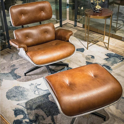 Industrial Aluminum Skin Rivets Leisure Recliner Faux Leather Swivel Armchair with Ottoman