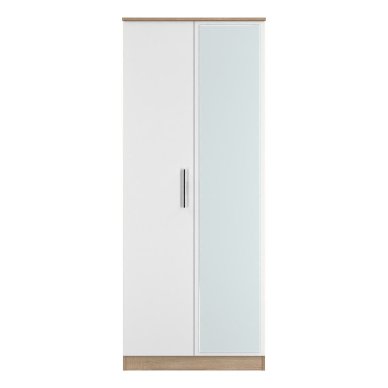 Fully Assembled Contrast 2 Door Wardrobe, White/Oak