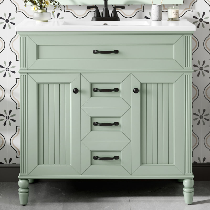 Meuble-lavabo simple 36 po avec comptoir en céramique Lennon, Vert