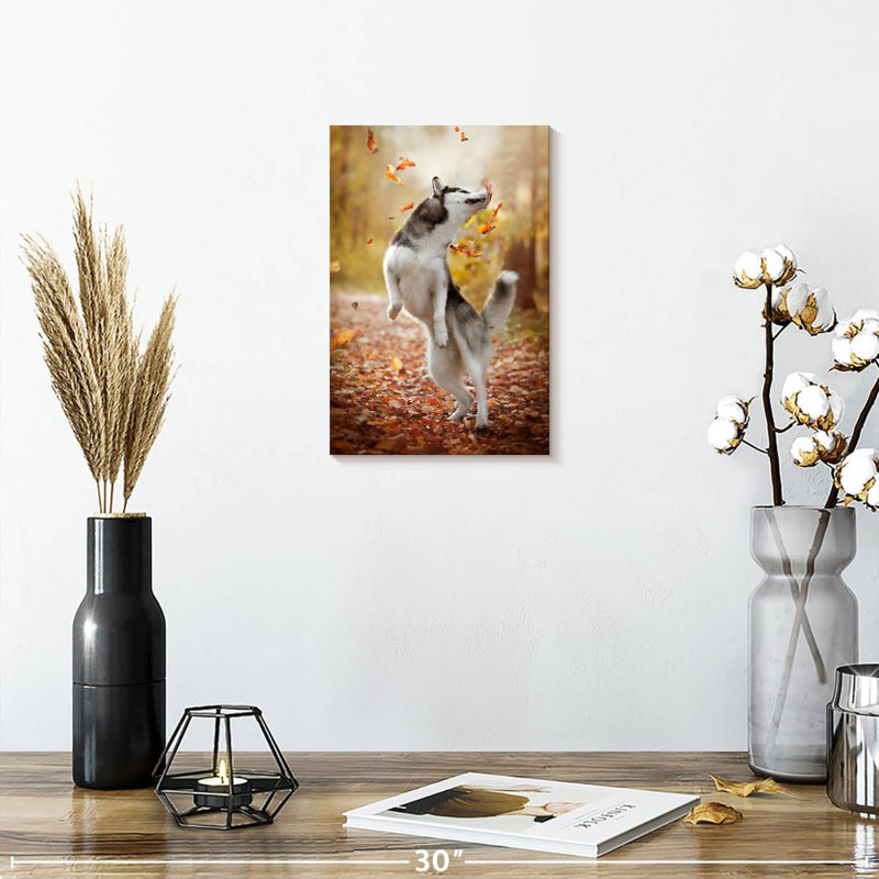 Brampt Autumn Husky Playing, 12" H x 8" W