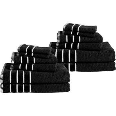 12PC Towel Set - 575GSM 100% Cotton Bathroom Essentials with 4 Bath Towels, 4 Hand Towels, and 4 Wash Cloths - Absorbent Towels for Bath, Shower, Gym, Spa, and Dorm Room by Lavish Home (Black)