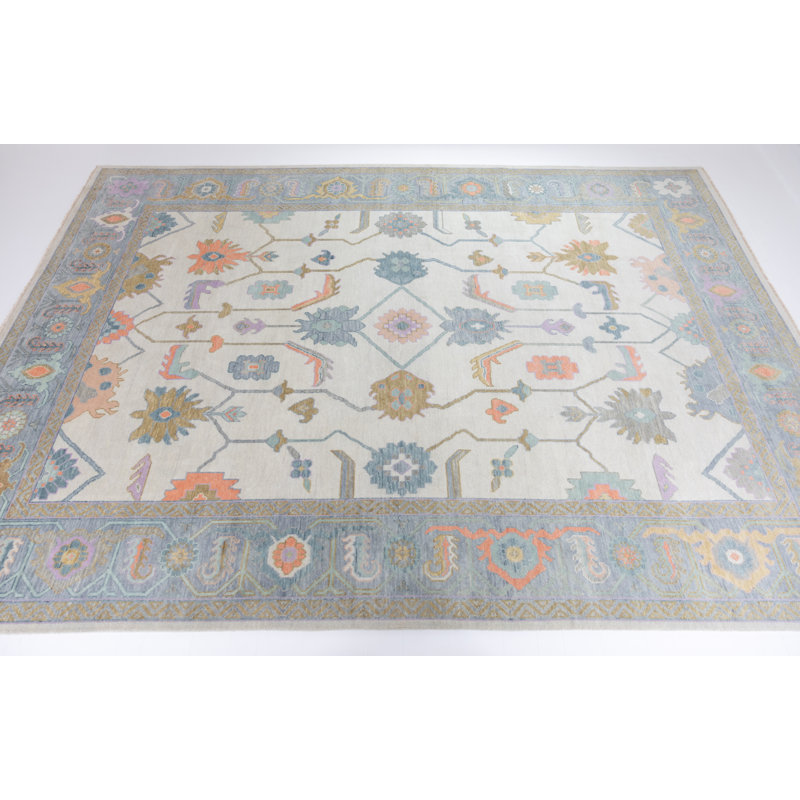 Jolene Hand Knotted Wool Trellis Area Rug, Rectangle 12' x 15'