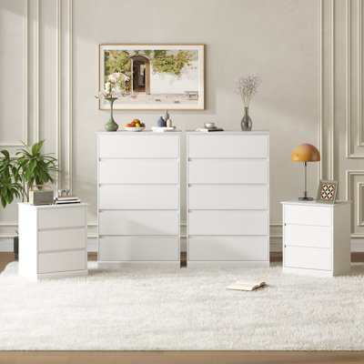 Dornisha 4-Piece Bedroom Set,  2 PCS 5 Drawer 48.4'' H Tall Dresser And Set Of 2 Drawer Nightstands With Charging Station
