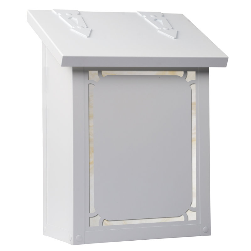 Monarch Metal Wall Mounted Mailbox, Satin White/Honey