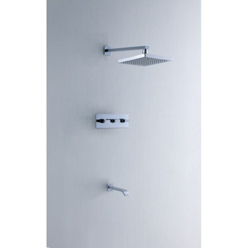 Juno Wall Mount Square LED Shower Head - Shower Diverter Wall Faucet