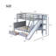 Lit superposé simple au-dessus de double l 95 po avec glissière, tablettes de rangement et 2 tiroirs, bois d'hévéa, gris-1772066488