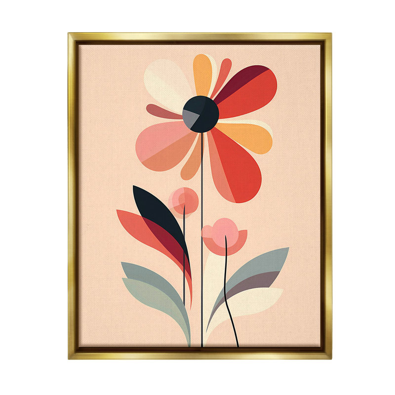 «Retro Abstract Bloom Floater Frame» par Walker Noble sur toile, Cadre flottant métallique doré, H 31 po x l 25 po
