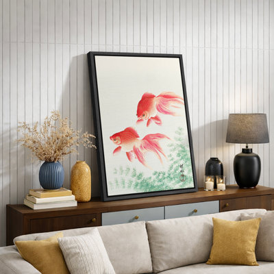 Red Goldfish Swimming Artwork, Japanese Fish Pictures, Framed Canvas Giclee Print Wall Art