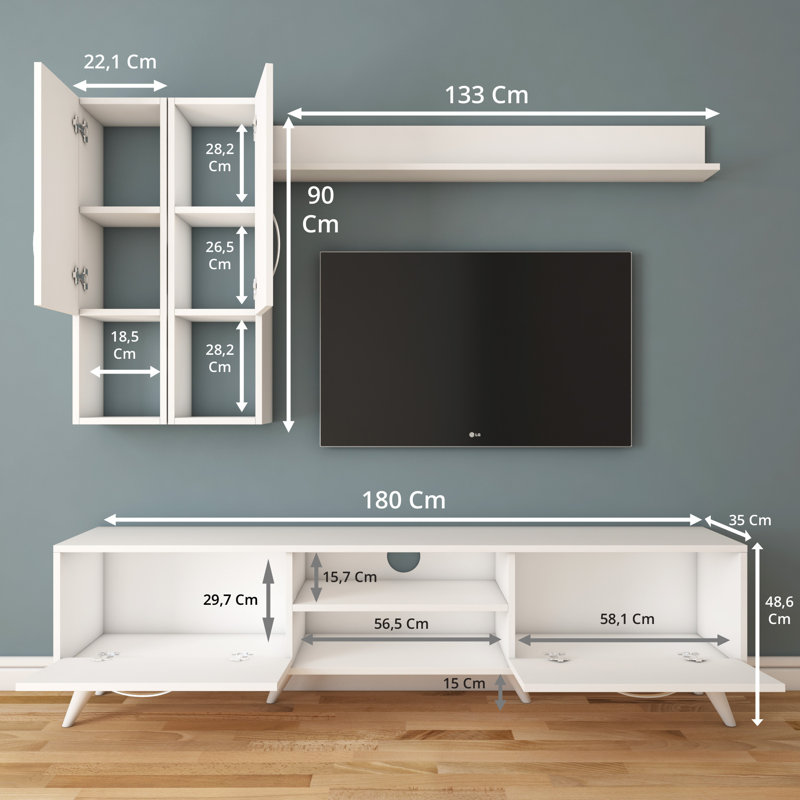 Husnu Entertainment Center for TVs up to 55", White, 1 TV Stands, 1 Middle Shelf and 1 Wall Cabinet