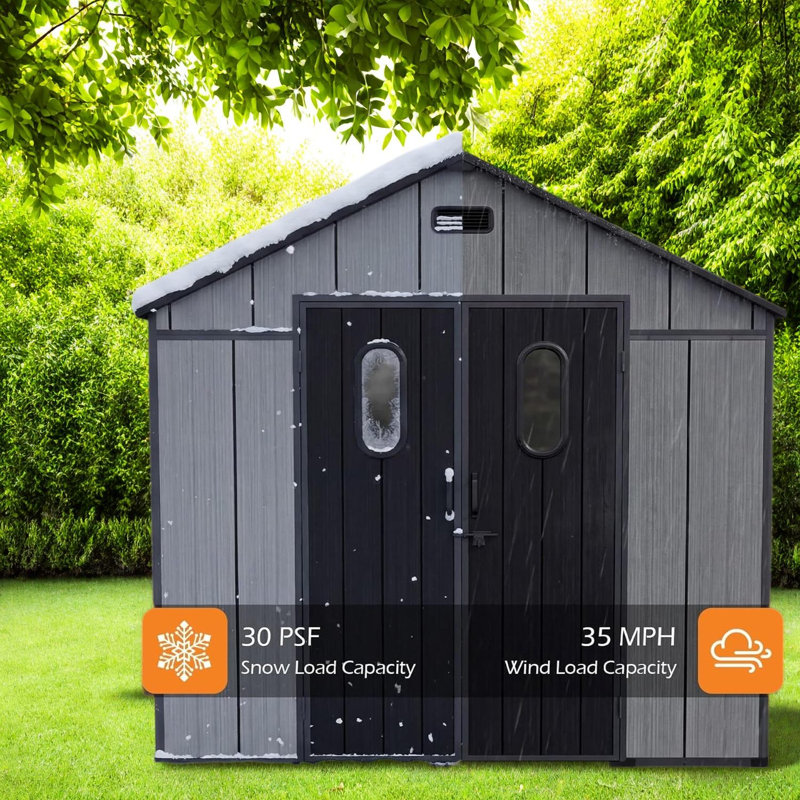 Abri de jardin spacieux de 2,4 x 2,4 m en résine avec rangement, structure en acier, style moderne., 92.52*92.86*94.72