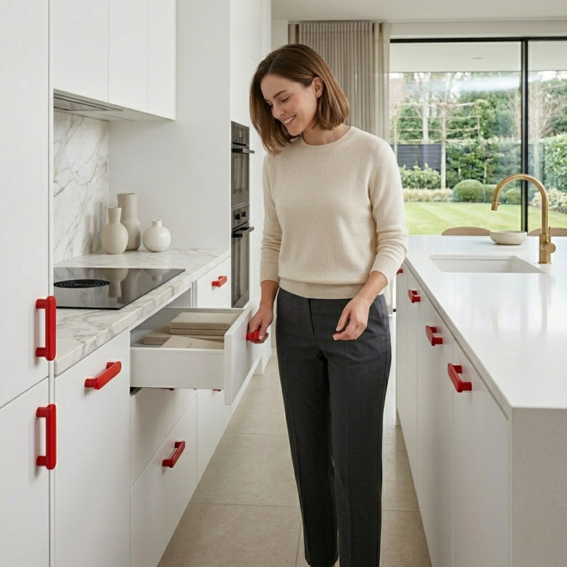 Poignée d'armoire moderne Mid-Century de ROUS, 3 po, rose (rouge), 3'', Rose (rouge)