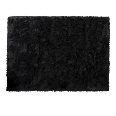 Shag Faux Fur Washable Black Area Rug