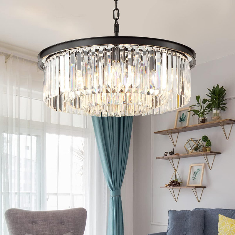 Luminaire de lustre en cristal moderne avec cristaux K9 9 lumières à 3 niveaux de conception de gouttes de pluie pour la salle à manger salon chambre à coucher