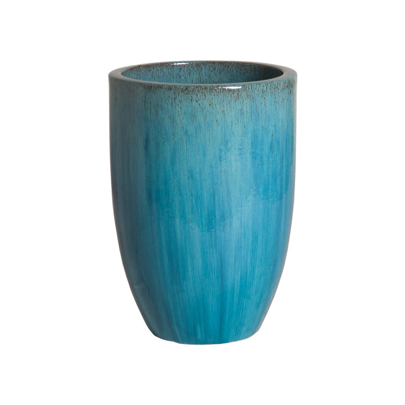 Handmade Ceramic Planter, Blue, 26" H x 18" W x 18" D
