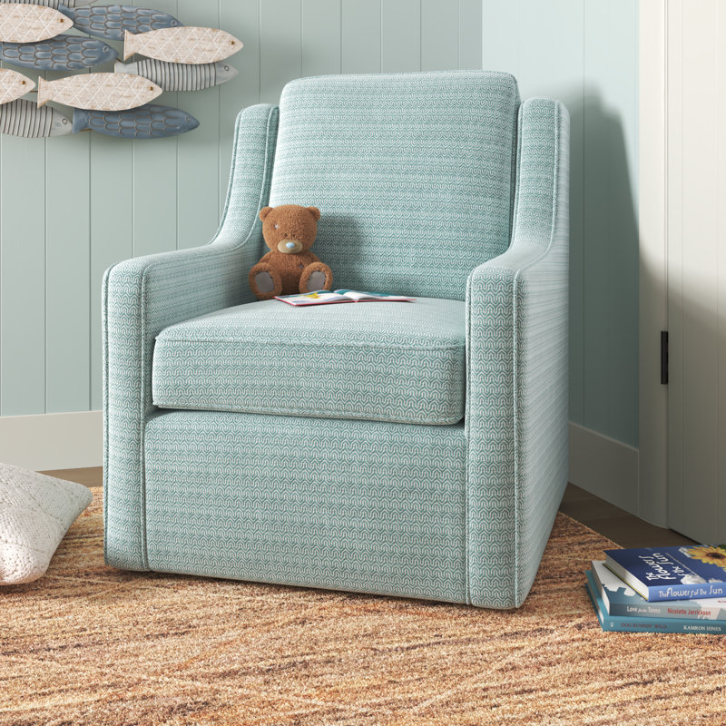 Harris Upholstered Swivel Armchair, Dusty Aqua Chevron Microfiber