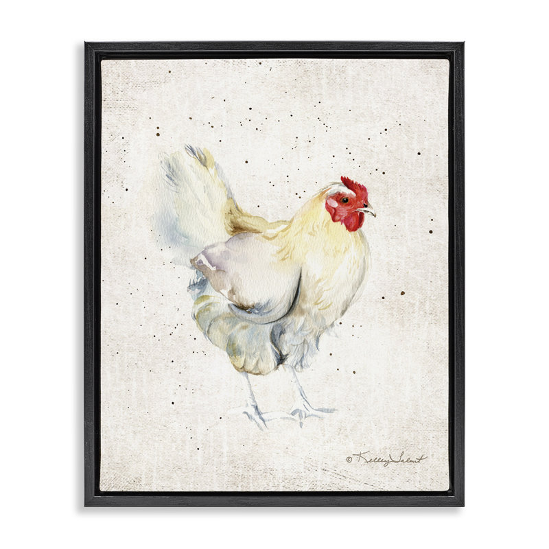 «Chicken with Speckled Paint», art mural sur toile flottante par Kelley Talent, Cadre flottant noir de jais