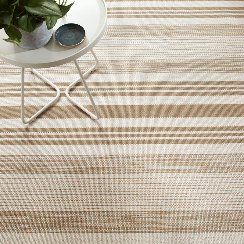 Quincy Stripe Khaki Handwoven Indoor/Outdoor Rug, Rectangle 2' x 3'
