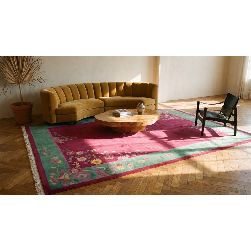 Tapis fuchsia antique en laine Art déco