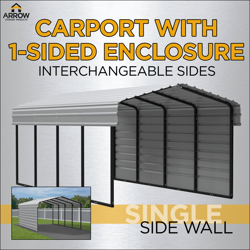 Charcoal 20' x 20' Steel Carport Kit with Enclosure