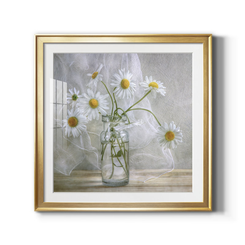 Marguerites - cadre photo, reproduction d'art sur toile, H 17,5 po x l 17,5 po x P 1,5 po, Cadre doré