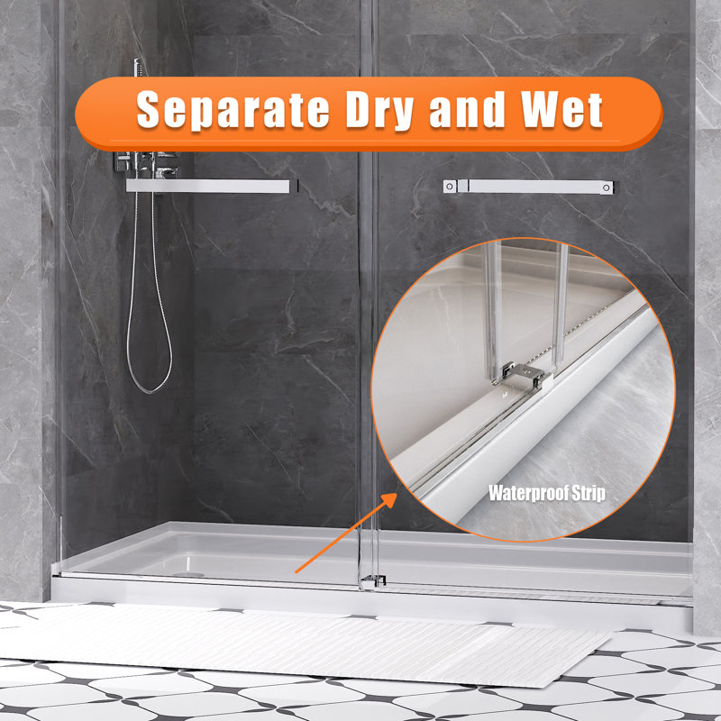 56-60 in. W x 76 in. H Double Sliding Frameless Shower Door in Chrome with 5/16 in.（8mm）Clear Tempered Glass, Chrome