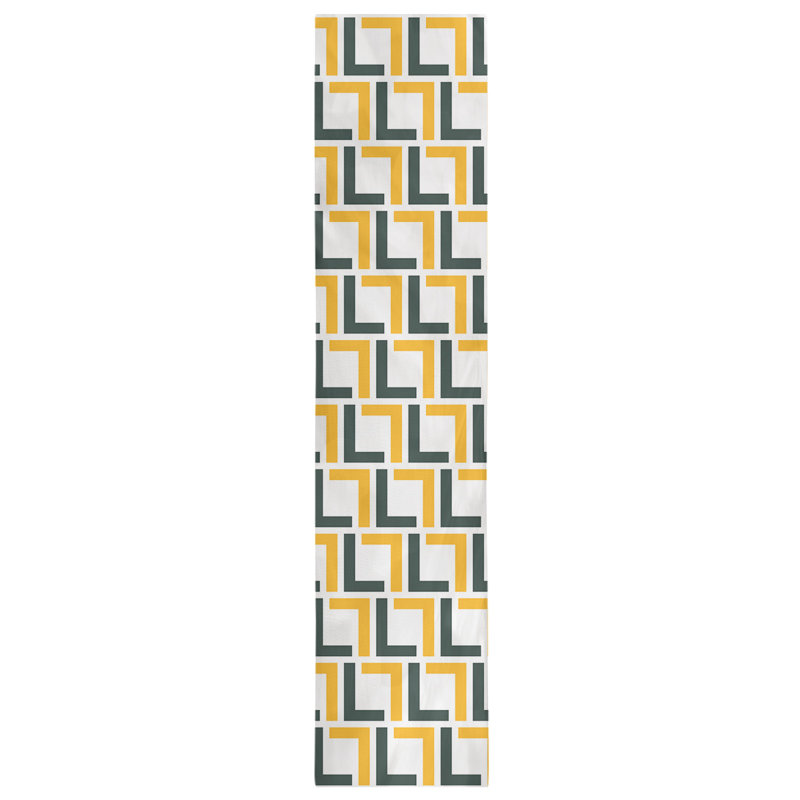 Chemin de table Carolina, 90 po x 16 po, Coton, Blanc / vert foncé / or