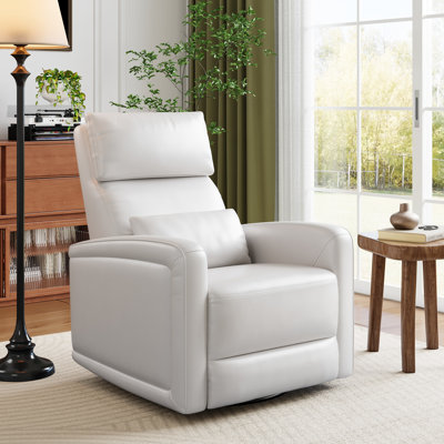 Modern Faux Leather Wingback Rocking Armchair, 360° Swivel Recliner Chair with Adjustable Backrest & Footrest for Living Room, White
