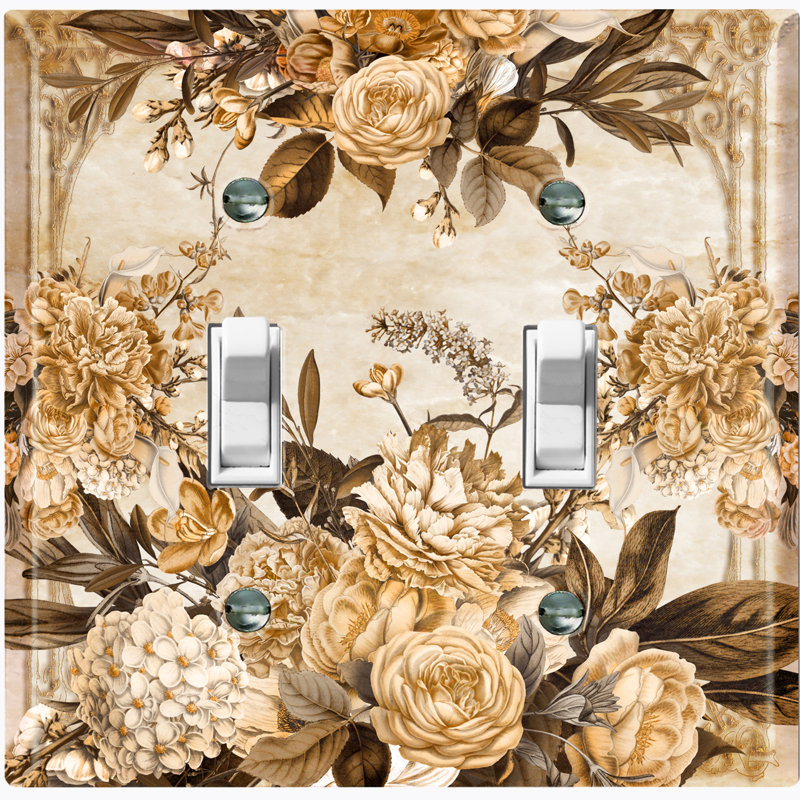 Patterned 2 - Gang Toggle Light Switch Standard Wall Plate, Brown