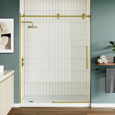 56" - 60" W x 76" H Single Sliding Frameless Shower Door with Cleancoat Glass
