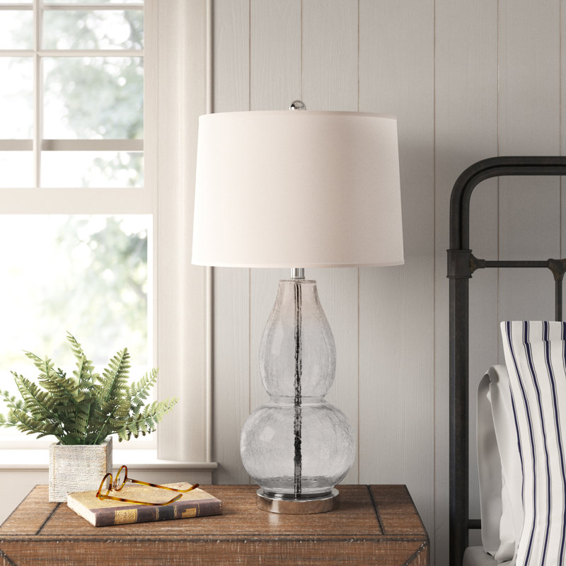 Ensemble de lampes de table de 28,5 po Parkston, Verre craquelé rétro / abat-jour blanc