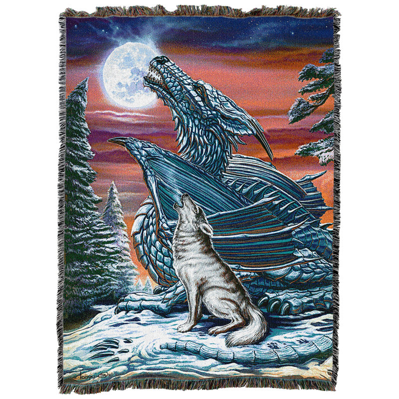 Couverture Harbinger of Fire par Pure Bear Weavers par Ed Beard Jr - jeté en tapisserie fantaisie tissé à partir de coton - fabriqué aux États-Unis (72 x 54) (loup Moonsong, 72 po x 54 po)
