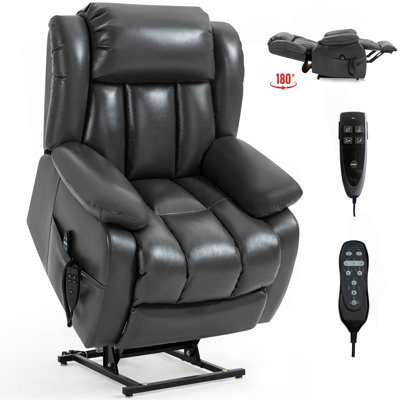 Dual Motor Infinite Position Up To 350 LBS Electric Medium Size Leatheraire Grey Power Lift Recliner Chair With 8-Point Vibration Massage And Lumbar Heating
