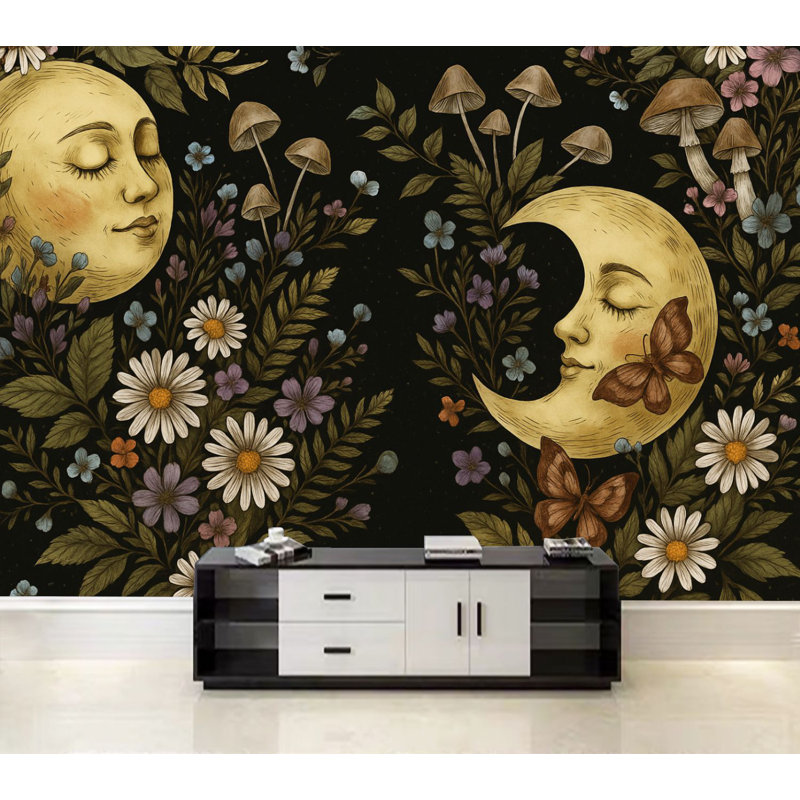Papier peint adhésif pelez et collez, plante fougère de lune, plante occultante, art mural, adhésif et amovible