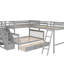 Lit superposé simple au-dessus d'un lit double gris avec 3 tiroirs. Cadre en bois massif. Options de rangement supplémentaires. Garde-corps. 118,3 L x 96,8 l 61,2 H. Assemblage requis tiroirs et escalier. Structure. Espace. Garde-corps pour.-835996419-835996417