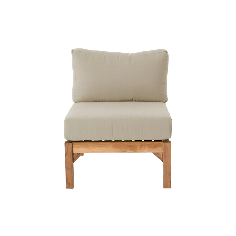 Chaise longue sans accoudoirs en teck avec coussins Sunbrella Monterey, Beige antique